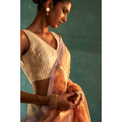 Charkhee Midas Old Ivory Silk Tissue Saree With Bouse