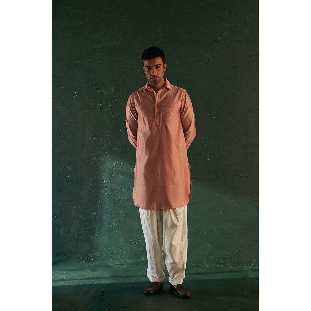 Charkhee Midas Rose Gold Pathani Kurta With Salwar (Set of 2)