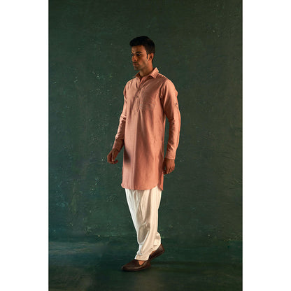 Charkhee Midas Rose Gold Pathani Kurta With Salwar (Set of 2)