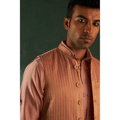 Charkhee Midas Rose Gold Pathani Kurta With Salwar (Set of 2)