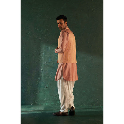 Charkhee Midas Rose Gold Pathani Kurta With Salwar (Set of 2)