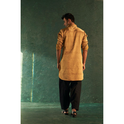 Charkhee Midas Gold Tissue Pathani Kurta With Salwar (Set of 2)