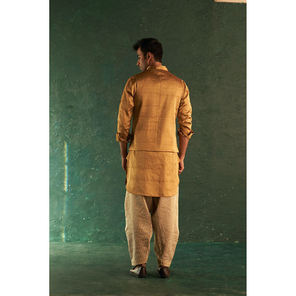 Charkhee Midas Gold Tissue Pathani Kurta With Salwar (Set of 2)
