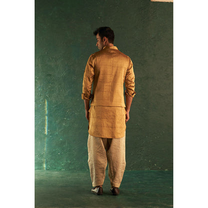 Charkhee Midas Gold Tissue Pathani Kurta With Salwar (Set of 2)