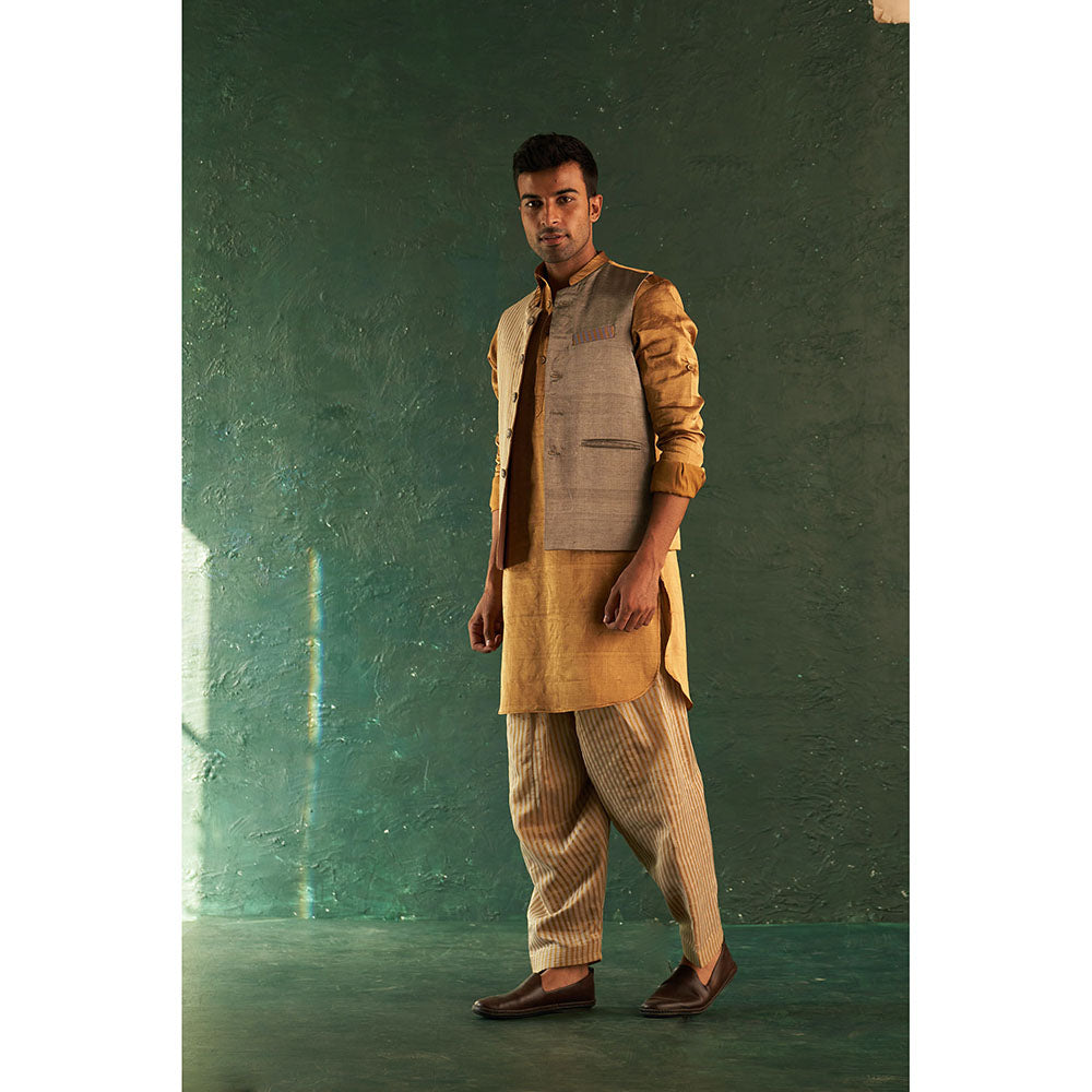 Charkhee Midas Gold Tissue Pathani Kurta With Salwar (Set of 2)