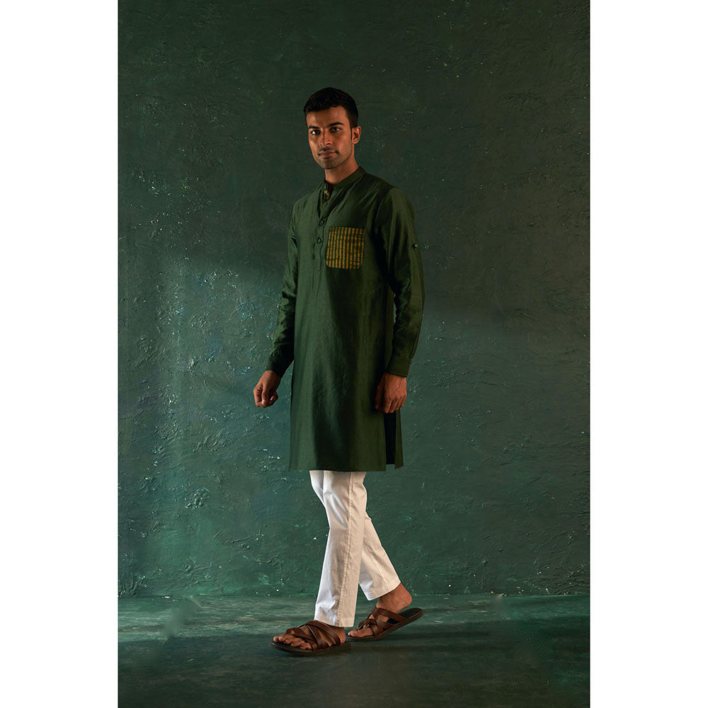 Charkhee Midas Deep Green Kurta With Pyjama (Set of 2)