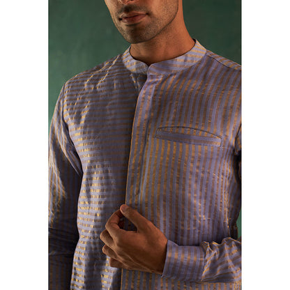 Charkhee Midas Lavender Tissue Stripe Kurta With Pyjama (Set of 2)