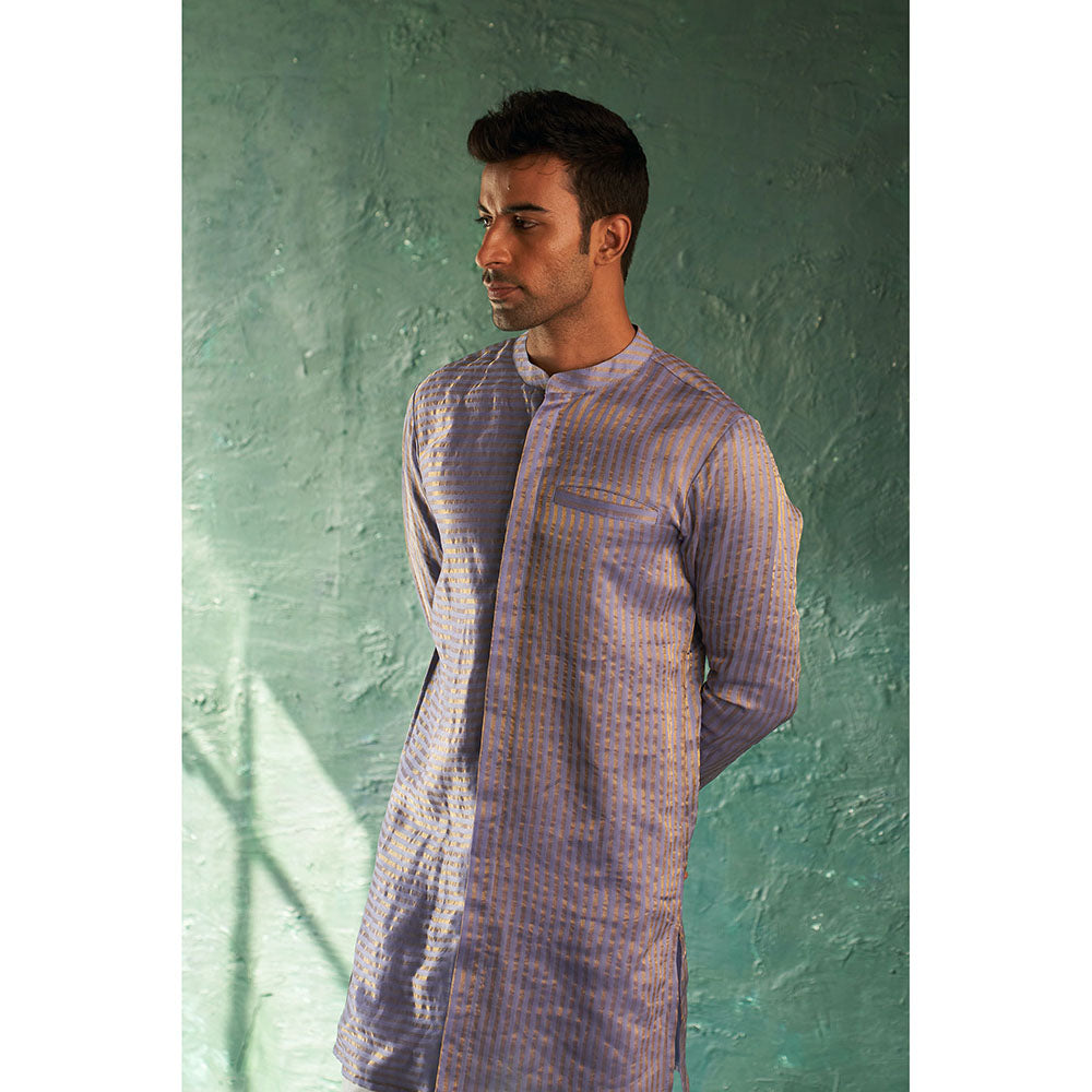 Charkhee Midas Lavender Tissue Stripe Kurta With Pyjama (Set of 2)