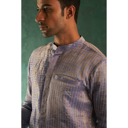 Charkhee Midas Lavender Tissue Stripe Kurta With Pyjama (Set of 2)