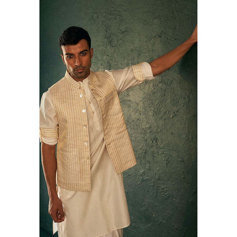 Charkhee Midas Ivory Tissue Stripe Nehru Jacket