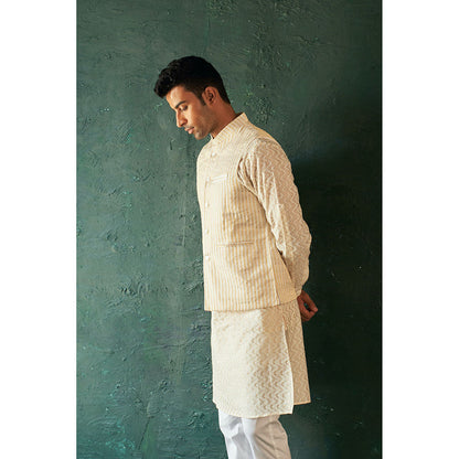 Charkhee Midas Ivory Tissue Stripe Nehru Jacket