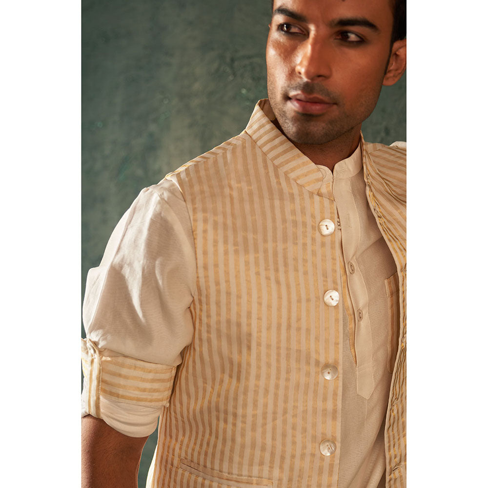 Charkhee Midas Ivory Tissue Stripe Nehru Jacket