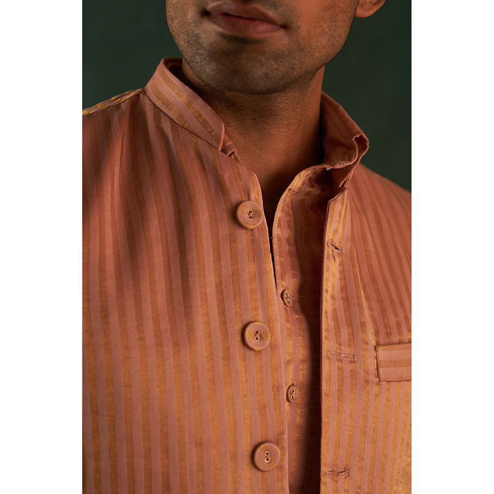 Charkhee Midas Rose Gold Tissue Stripe Nehru Jacket
