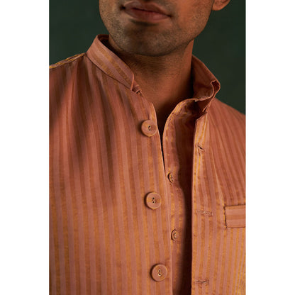 Charkhee Midas Rose Gold Tissue Stripe Nehru Jacket