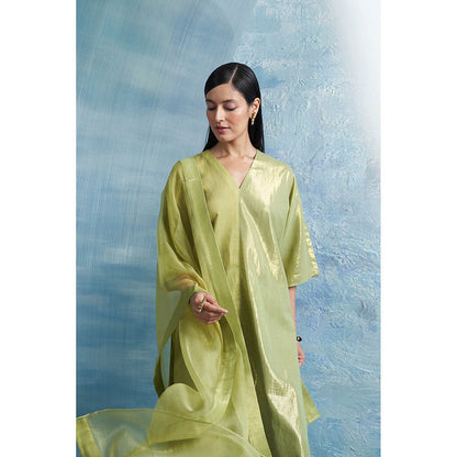 Charkhee Aura Sheen Green Kurta with Pant and Dupatta (Set of 3)