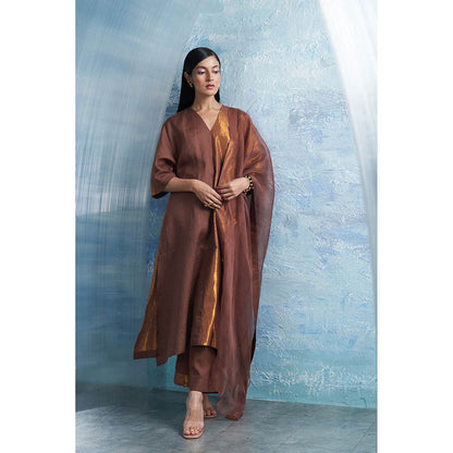 Charkhee Aura Woody Brown Kurta with Pant and Dupatta (Set of 3)