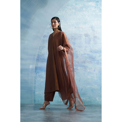 Charkhee Aura Woody Brown Kurta with Pant and Dupatta (Set of 3)