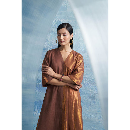 Charkhee Aura Woody Brown Kurta with Pant and Dupatta (Set of 3)