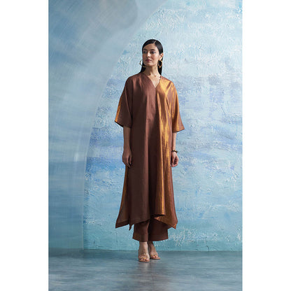 Charkhee Aura Woody Brown Kurta with Pant and Dupatta (Set of 3)