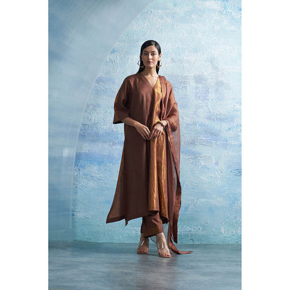 Charkhee Aura Woody Brown Kurta with Pant and Dupatta (Set of 3)