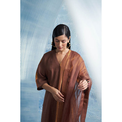 Charkhee Aura Woody Brown Kurta with Pant and Dupatta (Set of 3)