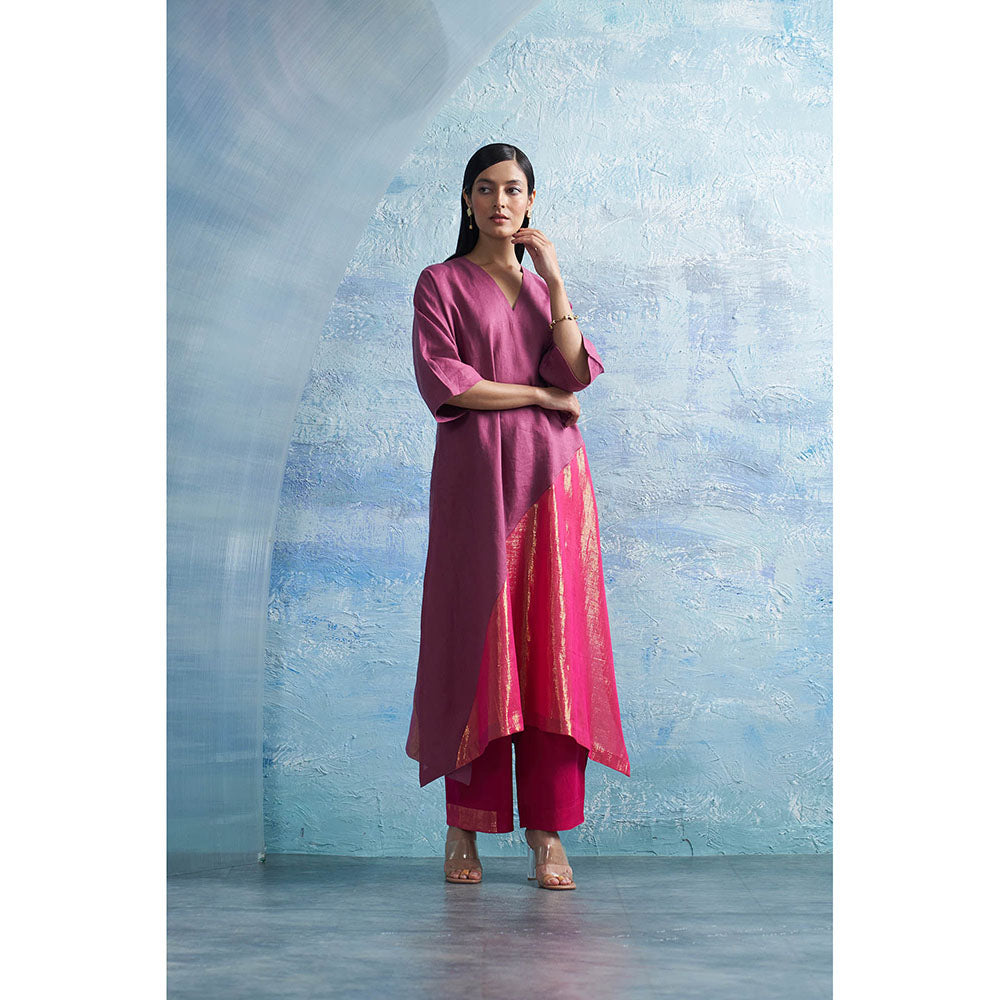 Charkhee Grape Purple Asymmetric Kurta with Palazzo and Dupatta (Set of 3)
