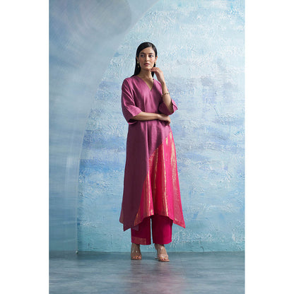 Charkhee Grape Purple Asymmetric Kurta with Palazzo and Dupatta (Set of 3)