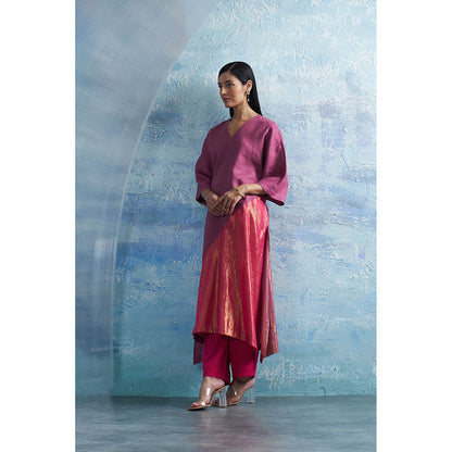 Charkhee Grape Purple Asymmetric Kurta with Palazzo and Dupatta (Set of 3)