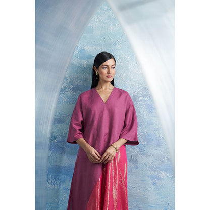 Charkhee Grape Purple Asymmetric Kurta with Palazzo and Dupatta (Set of 3)