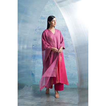 Charkhee Grape Purple Asymmetric Kurta with Palazzo and Dupatta (Set of 3)