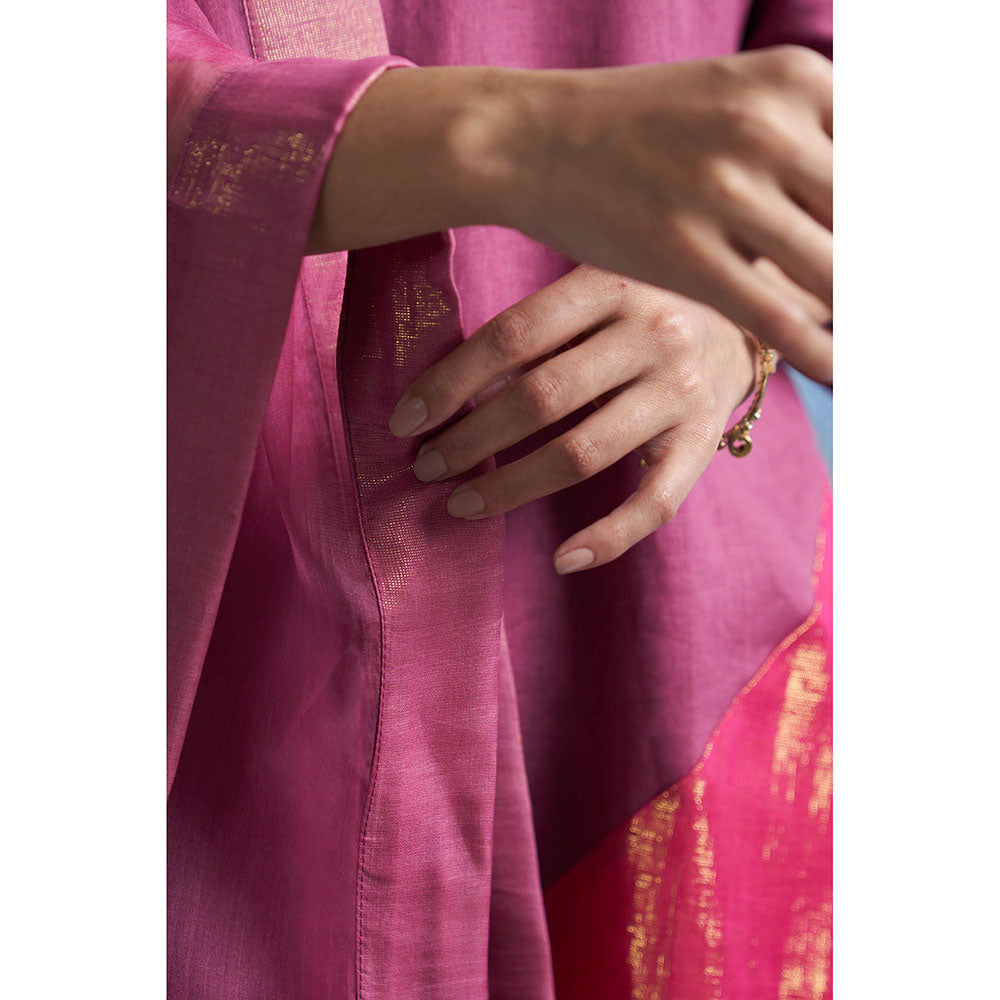 Charkhee Grape Purple Asymmetric Kurta with Palazzo and Dupatta (Set of 3)