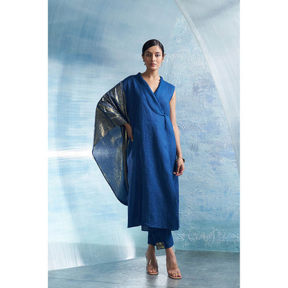 Charkhee Aura Royal Blue Wrap Kurta with Pant (Set of 2)
