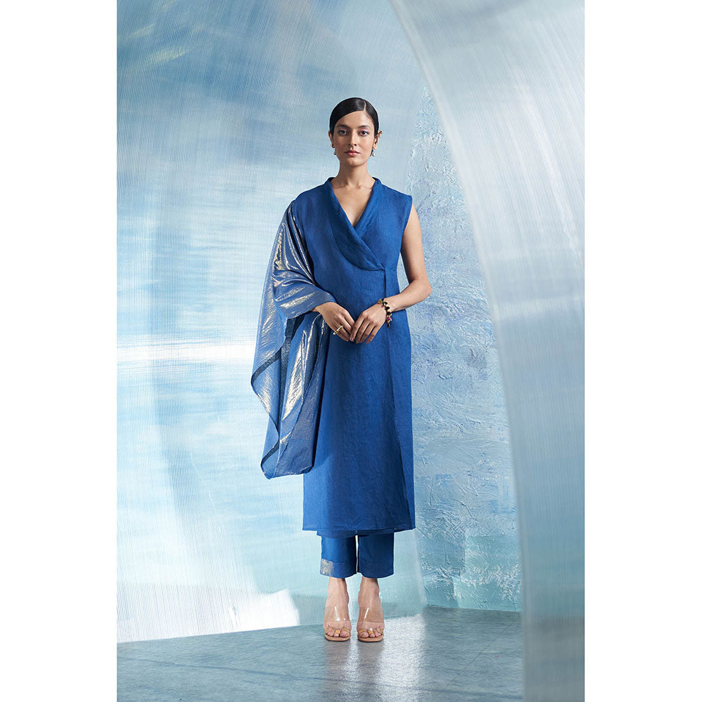 Charkhee Aura Royal Blue Wrap Kurta with Pant (Set of 2)