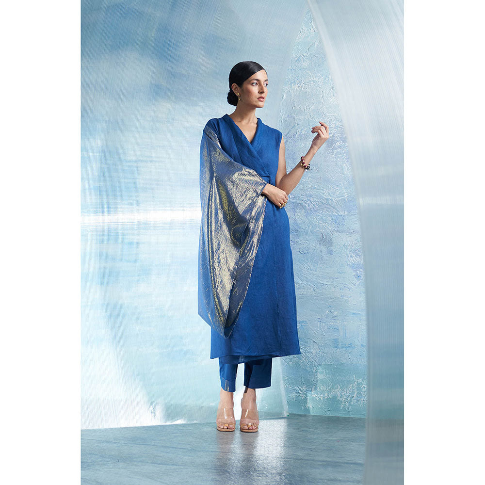 Charkhee Aura Royal Blue Wrap Kurta with Pant (Set of 2)
