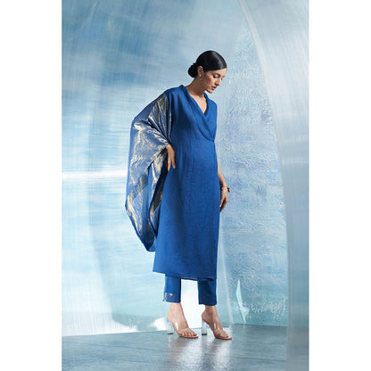 Charkhee Aura Royal Blue Wrap Kurta with Pant (Set of 2)