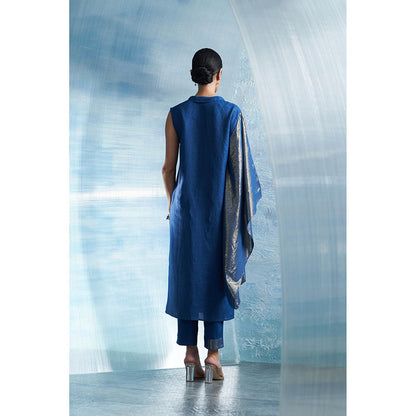 Charkhee Aura Royal Blue Wrap Kurta with Pant (Set of 2)