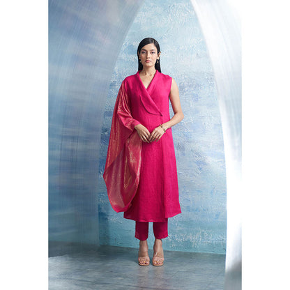 Charkhee Aura Fuchsia Pink Wrap Kurta with Pant (Set of 2)