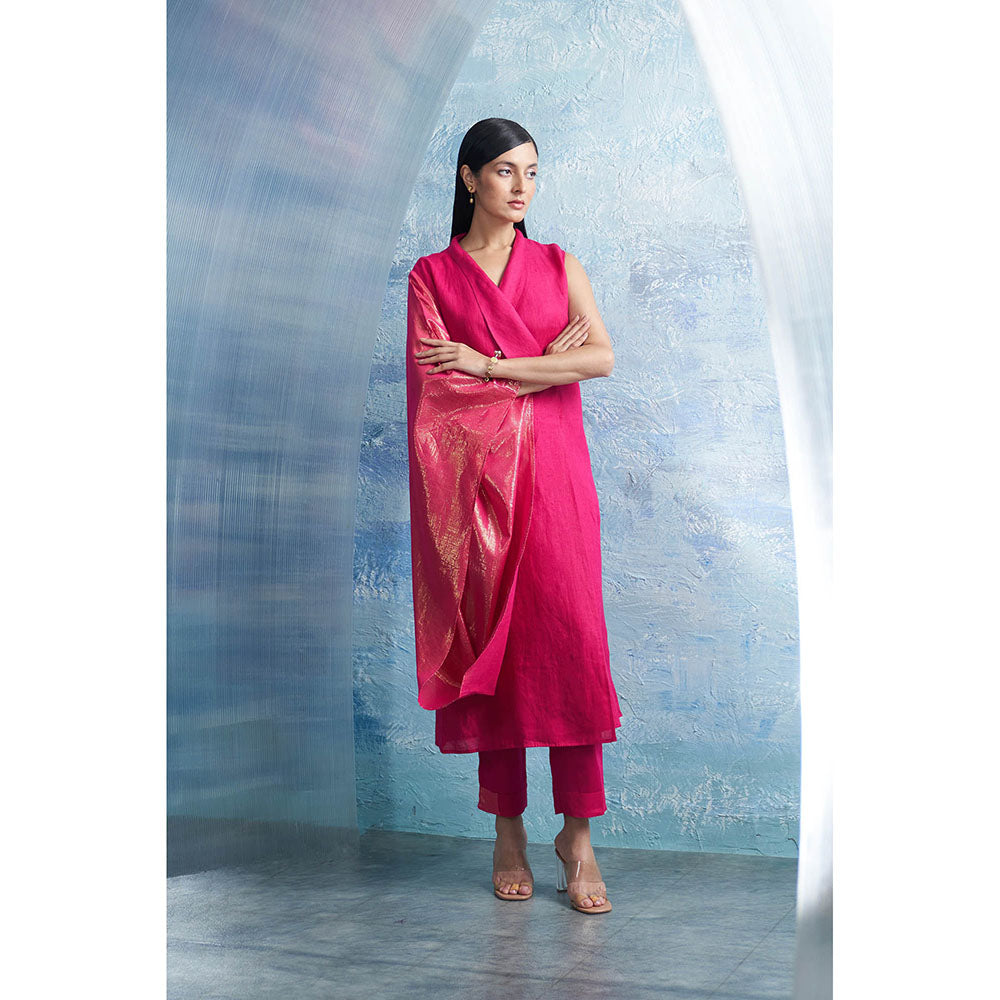 Charkhee Aura Fuchsia Pink Wrap Kurta with Pant (Set of 2)
