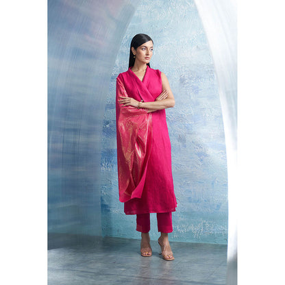 Charkhee Aura Fuchsia Pink Wrap Kurta with Pant (Set of 2)