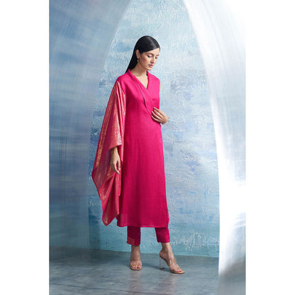 Charkhee Aura Fuchsia Pink Wrap Kurta with Pant (Set of 2)