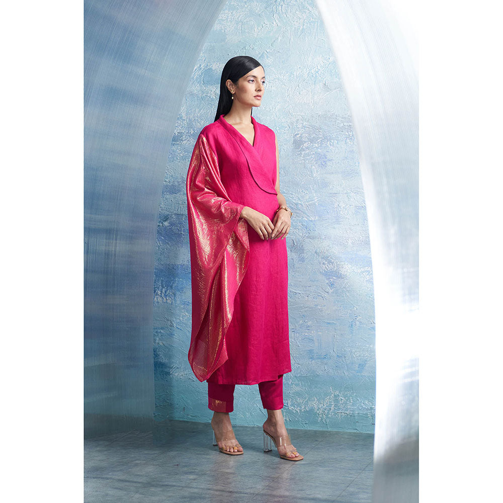 Charkhee Aura Fuchsia Pink Wrap Kurta with Pant (Set of 2)