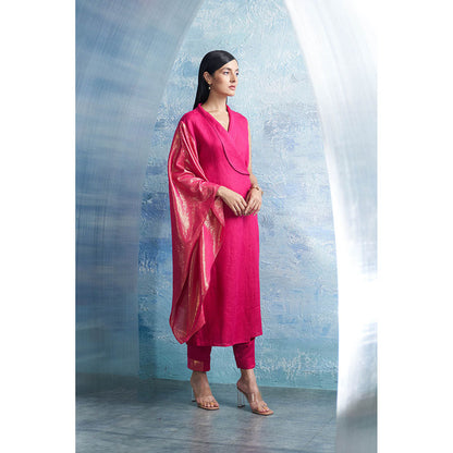 Charkhee Aura Fuchsia Pink Wrap Kurta with Pant (Set of 2)