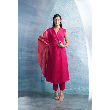 Charkhee Aura Fuchsia Pink Wrap Kurta with Pant (Set of 2)