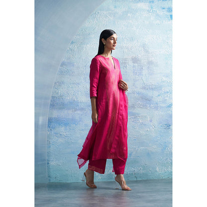 Charkhee Aura Fuchsia Pink Kurta with Palazzo and Dupatta (Set of 3)