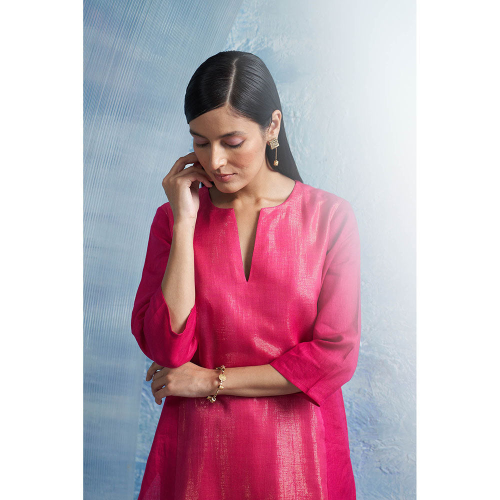 Charkhee Aura Fuchsia Pink Kurta with Palazzo and Dupatta (Set of 3)