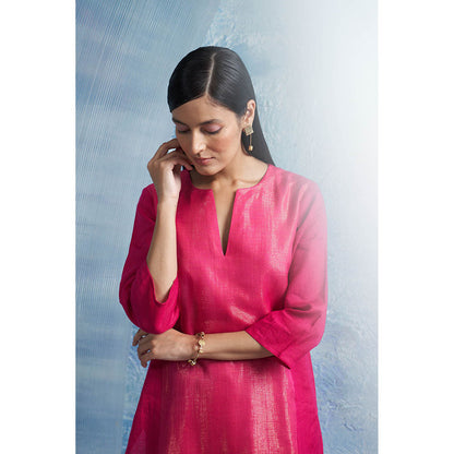 Charkhee Aura Fuchsia Pink Kurta with Palazzo and Dupatta (Set of 3)