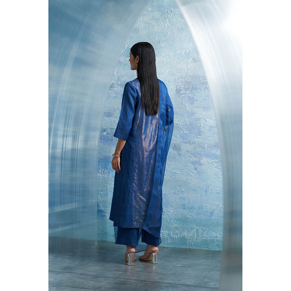 Charkhee Aura Royal Blue Kurta with Palazzo and Dupatta (Set of 3)