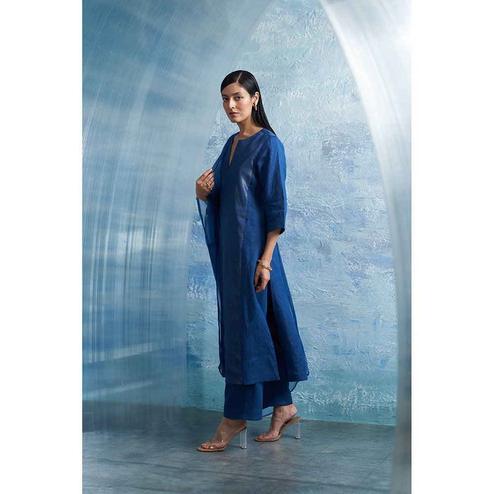 Charkhee Aura Royal Blue Kurta with Palazzo and Dupatta (Set of 3)