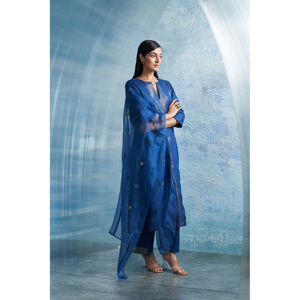 Charkhee Aura Royal Blue Kurta with Palazzo and Dupatta (Set of 3)