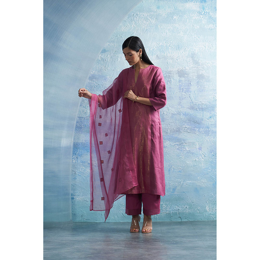 Charkhee Aura Grape Purple Kurta with Palazzo and Dupatta (Set of 3)
